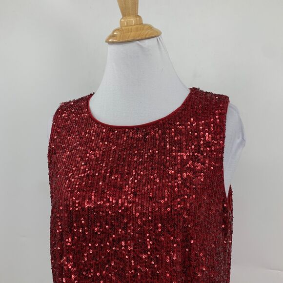 DKNY Tank Top Womens S Small Ruby Sequined Round Neck Sleeveless Keyhole Lined - Picture 3 of 13